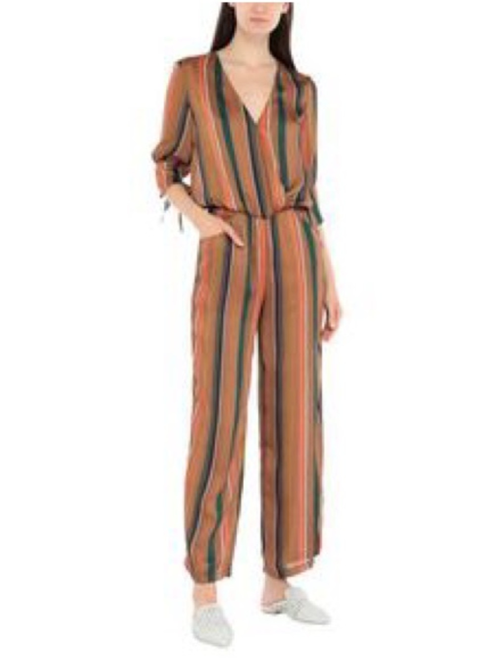 Traffic People Multicolor Striped Maxi Jumpsuit - Brown, Green, Coral